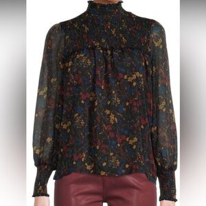 Laundry by Shelli Segal Floral Smocked Blouse High Neck